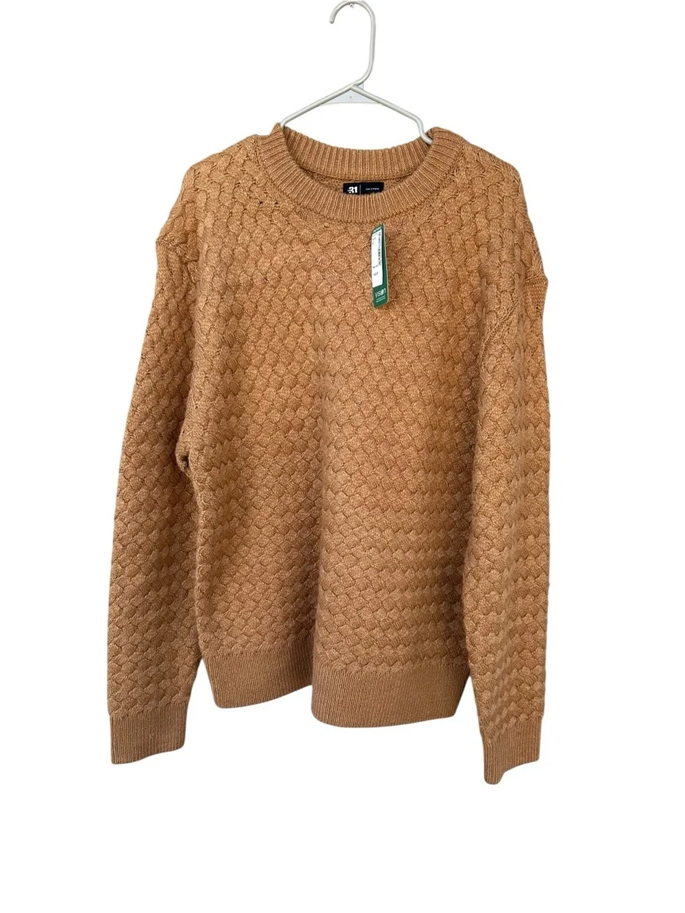 NWT Le 31 par Simons Chunky Honeycomb Knit Crewneck Sweater Brown S Large Wool